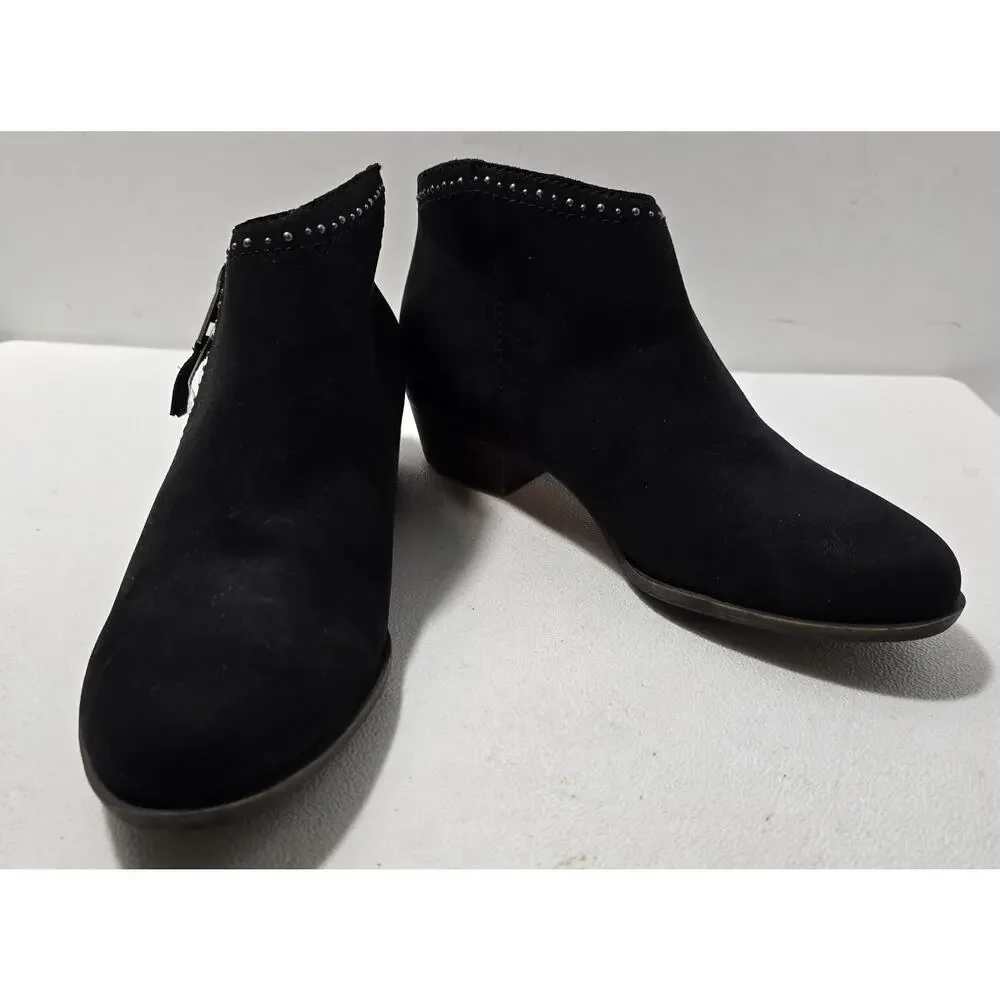 Lucky Brand Boots Black Suede Studded Ankle Booties Boho Western Moto Sz 8 NWT